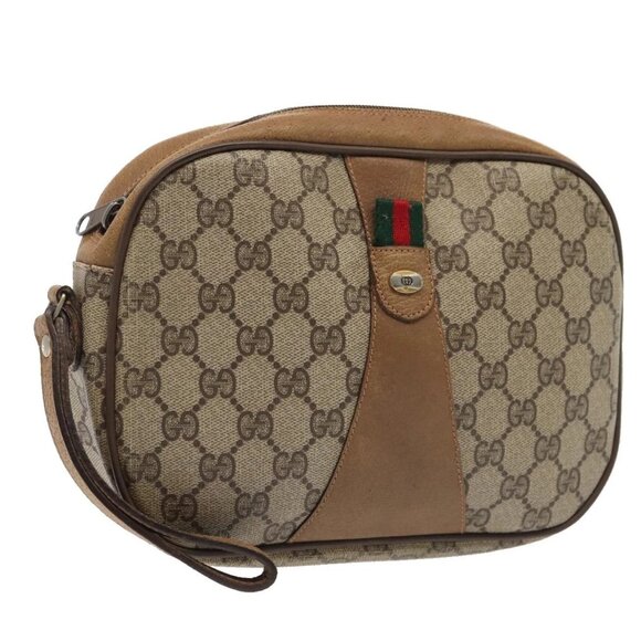 GUCCI GG Supreme Web Sherry Line Clutch Bag PVC Beige Red 89 01 034 Auth fm3793 - Picture 1 of 16